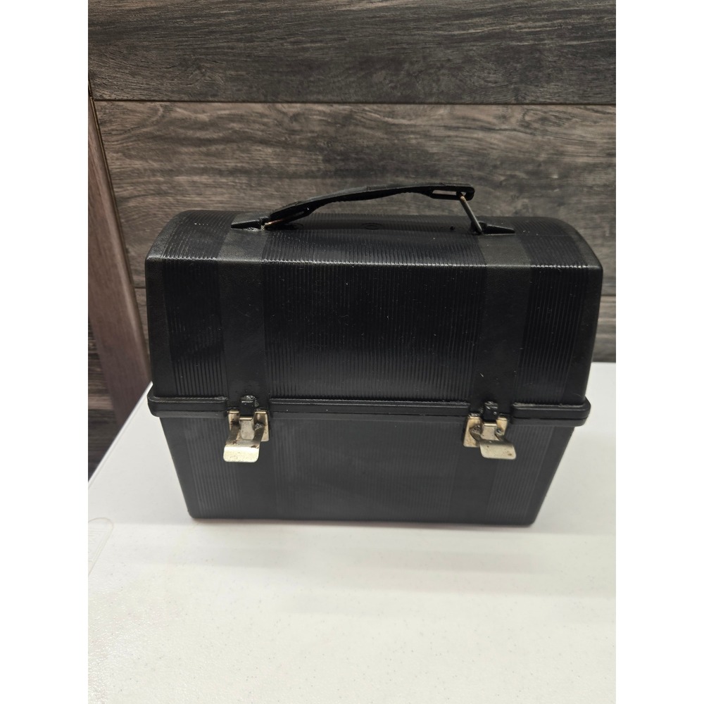 Vintage Aladdin Industries Black Plastic Dome Top Lunch Box Metal Latches USA